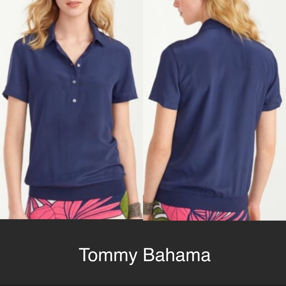 TOMMY BAHAMA Navy Blue June Silk Polo Sz XS